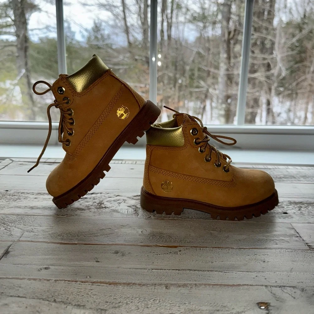 Timberland Kids Tan and Gold Leather Boots